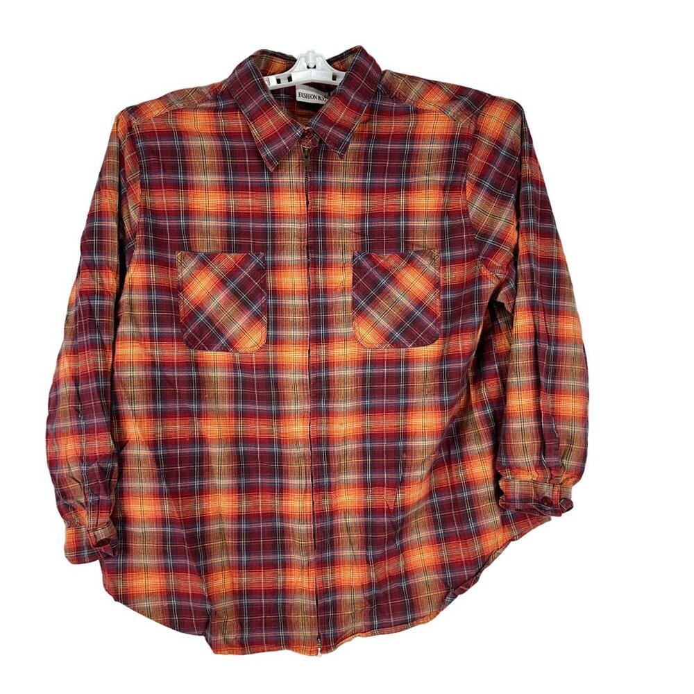 Fashion Bug Women Plus Size Plaid Shirt Red Orange 22W 24W 100% Cotton